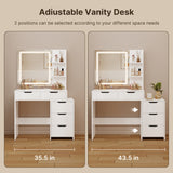 Asofer 6-Piece White Bedroom Set: King Bed Frame, LED Vanity, 2 Drawer Dressers and 2 Charging Nightstands