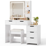 Asofer 6-Piece White Bedroom Set: King Bed Frame, LED Vanity, 2 Drawer Dressers and 2 Charging Nightstands