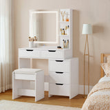 Asofer 6-Piece White Bedroom Set: King Bed Frame, LED Vanity, 2 Drawer Dressers and 2 Charging Nightstands