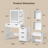 Asofer 6-Piece White Bedroom Set: King Bed Frame, LED Vanity, 2 Drawer Dressers and 2 Charging Nightstands