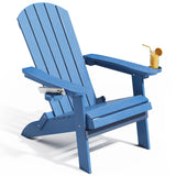 Aiho Folding Adirondack Chair, HIPS All-Weather Patio Chairs with Cup Holder,  for Patio Garden Backyard Lawn Outdoors Fire Pit - Blue