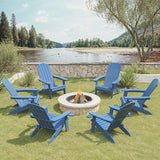 Asofer durable Folding Adirondack Chair，SGS Tested, Wooden Textured with two Cup Holders，All-Weather Heavy HDPE Comfortable Set Poolside Backyard Lawn Coffee, Aruba Blue