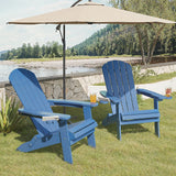 Asofer durable Folding Adirondack Chair，SGS Tested, Wooden Textured with two Cup Holders，All-Weather Heavy HDPE Comfortable Set Poolside Backyard Lawn Coffee, Aruba Blue