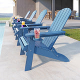Asofer durable Folding Adirondack Chair，SGS Tested, Wooden Textured with two Cup Holders，All-Weather Heavy HDPE Comfortable Set Poolside Backyard Lawn Coffee, Aruba Blue