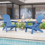 Asofer durable Folding Adirondack Chair，SGS Tested, Wooden Textured with two Cup Holders，All-Weather Heavy HDPE Comfortable Set Poolside Backyard Lawn Coffee, Aruba Blue