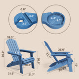 Folding Adirondack Chair, HIPS All-Weather Patio Chairs Set of 2 with Cup Holder,  for Patio Garden Backyard Lawn Outdoors Fire Pit - Blue