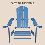 Folding Adirondack Chair, HIPS All-Weather Patio Chairs Set of 2 with Cup Holder,  for Patio Garden Backyard Lawn Outdoors Fire Pit - Blue