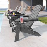 Asofer durable Folding Adirondack Chair，SGS Tested, Wooden Textured with two Cup Holders，All-Weather Heavy HDPE Comfortable Set Poolside Backyard Lawn Coffee, Aruba Blue
