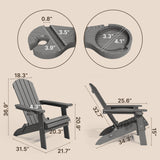 Folding Adirondack Chair, HIPS All-Weather Patio Chairs Set of 2 with Cup Holder,  for Patio Garden Backyard Lawn Outdoors Fire Pit - Gray