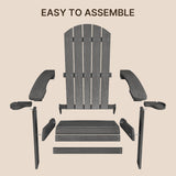 Folding Adirondack Chair, HIPS All-Weather Patio Chairs Set of 2 with Cup Holder,  for Patio Garden Backyard Lawn Outdoors Fire Pit - Gray