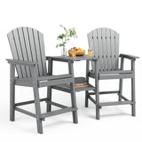 Asofer Tall Adirondack Chair Set of 2, Balcony Chair with Double Connecting Tray Patio Stools Weather Resistant for Outdoor Deck Lawn Pool Backyard, Gray
