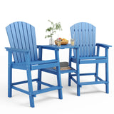 Asofer Tall Adirondack Chair Set of 2, Balcony Chair with Double Connecting Tray Patio Stools Weather Resistant for Outdoor Deck Lawn Pool Backyard, Cerulean
