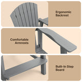 Asofer Tall Adirondack Chair Set of 2, Balcony Chair with Double Connecting Tray Patio Stools Weather Resistant for Outdoor Deck Lawn Pool Backyard, Gray