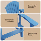 Asofer Tall Adirondack Chair Set of 2, Balcony Chair with Double Connecting Tray Patio Stools Weather Resistant for Outdoor Deck Lawn Pool Backyard, Cerulean