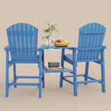 Asofer Tall Adirondack Chair Set of 2, Balcony Chair with Double Connecting Tray Patio Stools Weather Resistant for Outdoor Deck Lawn Pool Backyard, Cerulean