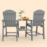 Asofer Tall Adirondack Chair Set of 2, Balcony Chair with Double Connecting Tray Patio Stools Weather Resistant for Outdoor Deck Lawn Pool Backyard, Gray