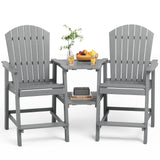 Asofer Tall Adirondack Chair Set of 2, Balcony Chair with Double Connecting Tray Patio Stools Weather Resistant for Outdoor Deck Lawn Pool Backyard, Gray