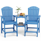 Asofer Tall Adirondack Chair Set of 2, Balcony Chair with Double Connecting Tray Patio Stools Weather Resistant for Outdoor Deck Lawn Pool Backyard, Cerulean