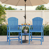 Asofer Tall Adirondack Chair Set of 2, Balcony Chair with Double Connecting Tray Patio Stools Weather Resistant for Outdoor Deck Lawn Pool Backyard, Cerulean