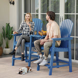 Asofer Tall Adirondack Chair Set of 2, Balcony Chair with Double Connecting Tray Patio Stools Weather Resistant for Outdoor Deck Lawn Pool Backyard, Cerulean
