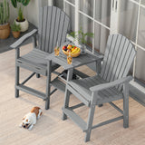 Asofer Tall Adirondack Chair Set of 2, Balcony Chair with Double Connecting Tray Patio Stools Weather Resistant for Outdoor Deck Lawn Pool Backyard, Gray