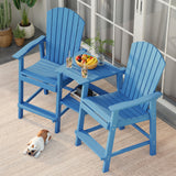 Asofer Tall Adirondack Chair Set of 2, Balcony Chair with Double Connecting Tray Patio Stools Weather Resistant for Outdoor Deck Lawn Pool Backyard, Cerulean