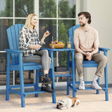 Asofer Tall Adirondack Chair Set of 2, Balcony Chair with Double Connecting Tray Patio Stools Weather Resistant for Outdoor Deck Lawn Pool Backyard, Cerulean