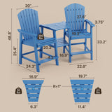 Asofer Tall Adirondack Chair Set of 2, Balcony Chair with Double Connecting Tray Patio Stools Weather Resistant for Outdoor Deck Lawn Pool Backyard, Cerulean