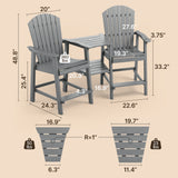 Asofer Tall Adirondack Chair Set of 2, Balcony Chair with Double Connecting Tray Patio Stools Weather Resistant for Outdoor Deck Lawn Pool Backyard, Gray