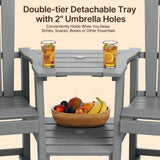 Asofer Tall Adirondack Chair Set of 2, Balcony Chair with Double Connecting Tray Patio Stools Weather Resistant for Outdoor Deck Lawn Pool Backyard, Gray