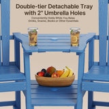 Asofer Tall Adirondack Chair Set of 2, Balcony Chair with Double Connecting Tray Patio Stools Weather Resistant for Outdoor Deck Lawn Pool Backyard, Cerulean