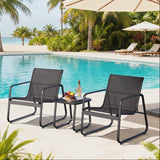 Asofer 3-Piece Outdoor Patio Furniture Set with Glass Table, Bistro Chairs Set for Poolside, Porch, Lawn, Black