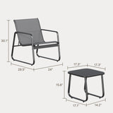 Asofer 3-Piece Outdoor Patio Furniture Set with Glass Table, Bistro Chairs Set for Poolside, Porch, Lawn, Gray