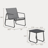 3 Pieces Patio Furniture Set,Textilene Modern Conversation Black Set with Tea Table for Home,Lawn,Balcony and Bistro - Gray