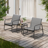 Asofer 3-Piece Outdoor Patio Furniture Set with Glass Table, Bistro Chairs Set for Poolside, Porch, Lawn, Gray