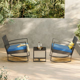 3 Pieces Patio Furniture Set Rocking Bistro Set, Asofer Outdoor Rattan Conversation with Cushion for Garden Balcony Backyard Poolside