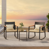 Jolifa 3-Piece Patio Furniture Set, All-Weather Rocking Chair Set with Heat-Resistant Arms & Glass Table, Bistro Set for Poolside and Patio,Yellow