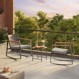Asofer Outdoor Bistro Set，Rocking Patio furniture Set with Cushions & Coffee Table for Poolside,Yard, Porch, Gray、Beige