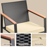 3 Piece Rocking Patio Bistro Chairs Set , Outdoor Wicker Balcony Furniture Sets, Handwoven PE Rattan Chairs and Glass Table Set for Deck, Garden, Balcony - Beige Cushions