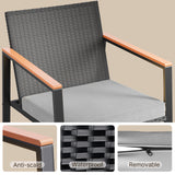 3 Piece Rocking Patio Bistro Chairs Set , Outdoor Wicker Balcony Furniture Sets, Handwoven PE Rattan Chairs and Glass Table Set for Deck, Garden, Balcony - Gray Cushions