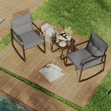3 Piece Patio Conversation Set, Asofer Patio Furniture Rocking Bistro Set with Glass Coffee Table & Cushion, for Camping，Garden, Pool, Backyard, Beige