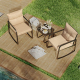 3 Piece Patio Conversation Set, Asofer Patio Furniture Rocking Bistro Set with Glass Coffee Table & Cushion, for Camping，Garden, Pool, Backyard, Beige