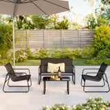 4 Piece Patio Bistro Set, Outdoor Furniture Chair Set with Glass Table, Black