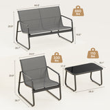 Asofer 4-Piece Patio Furniture Set Textilene Steel Conversation Set with Loveseat for Poolside, Porch, Lawn, Gray