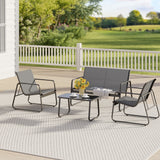 Asofer 4-Piece Patio Furniture Set Textilene Steel Conversation Set with Loveseat for Poolside, Porch, Lawn, Gray