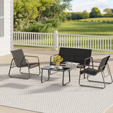 4 Piece Patio Bistro Set, Outdoor Furniture Chair Set with Glass Table, Black