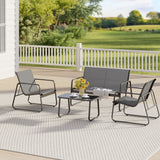 Asofer 4-Piece Outdoor Patio Furniture Set with Glass Table, Bistro Table and Chairs Set for Poolside, Porch, Lawn, Gray