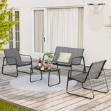 Asofer 4-Piece Patio Furniture Set Textilene Steel Conversation Set with Loveseat for Poolside, Porch, Lawn, Gray