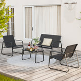 4 Piece Patio Bistro Set, Outdoor Furniture Chair Set with Glass Table, Black