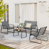 Asofer 4-Piece Outdoor Patio Furniture Set with Glass Table, Bistro Table and Chairs Set for Poolside, Porch, Lawn, Gray